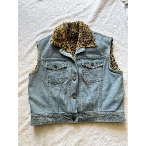 Peaces Denim Vest Size M Leopard Sharper
